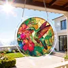 (18.5cm)DIY Acrylic Jigsaw Puzzle Window Hanging with Hanging Chain DIY Stained Glass Decoration Round Window Puzzle Decor for DIY Craft Project (Flower Bird)