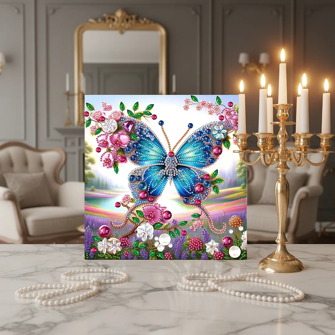 Butterfly DIY Special Shape Drill Diamond Art Pearl Painting Kit with Frame 25x25cm Art Craft Pearl Diamond Painting for Adults Beginners Home Decor
