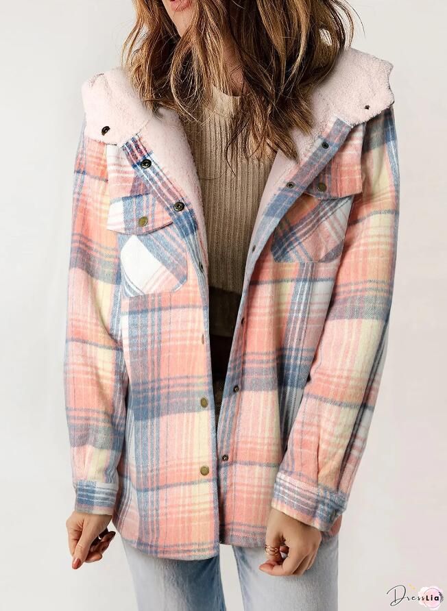 Thick Turn Down Collar Plus Size Plaid Shirt Coat
