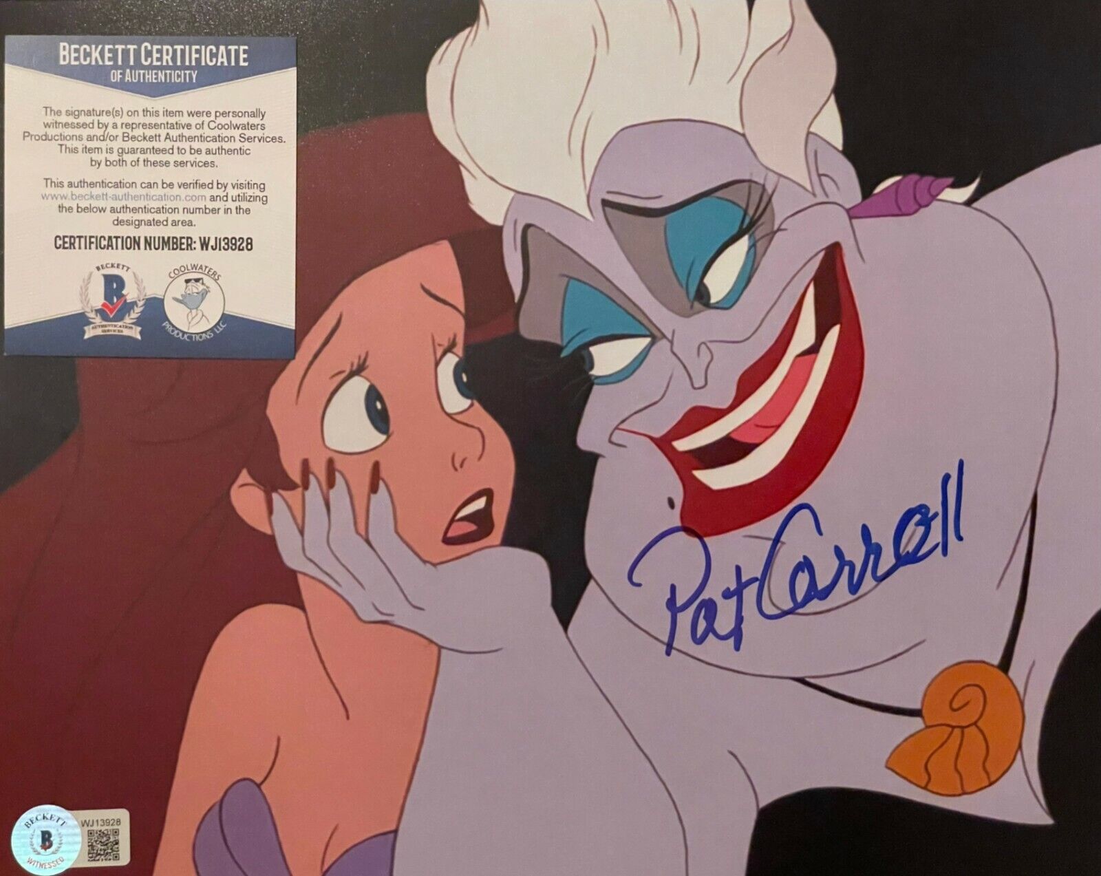 Pat Carroll Little Mermaid Original Autographed 8X10 Photo Poster painting w/Beckett COA #4