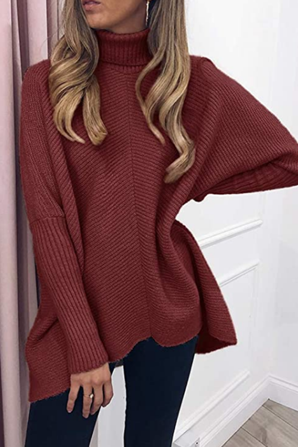 Casual Solid Split Joint Basic Turtleneck Tops Sweater(7 Colors) - Life is Beautiful for You - SheChoic