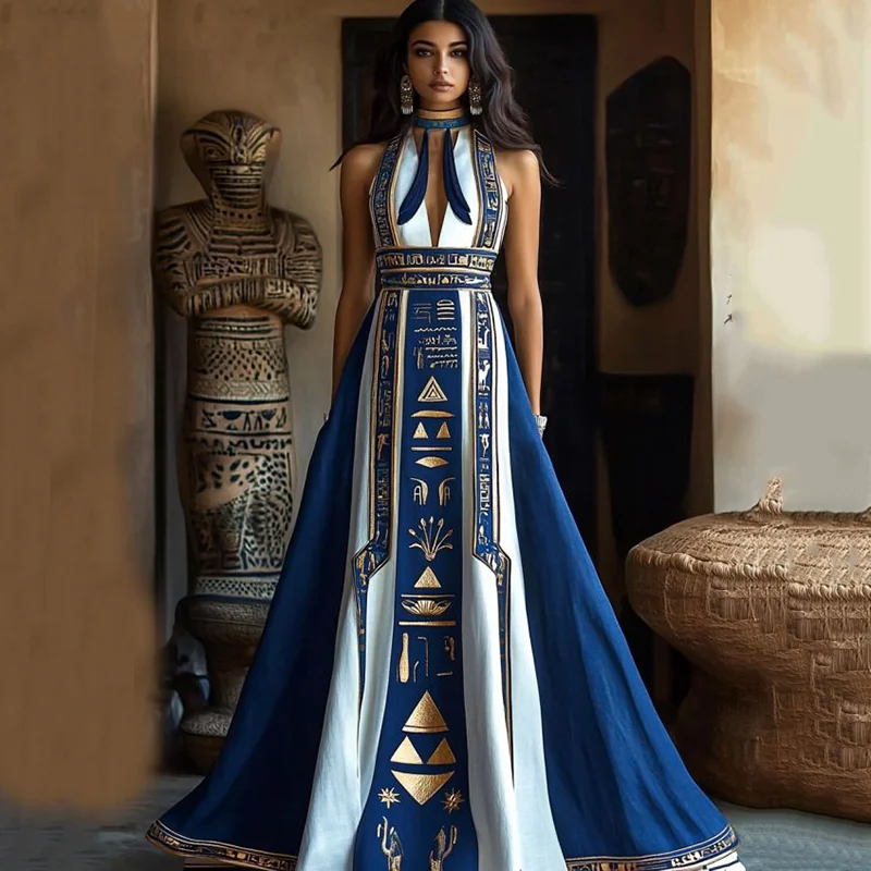 Women's Vintage Ancient Egyptian Pattern Art Pattern Linen Dress