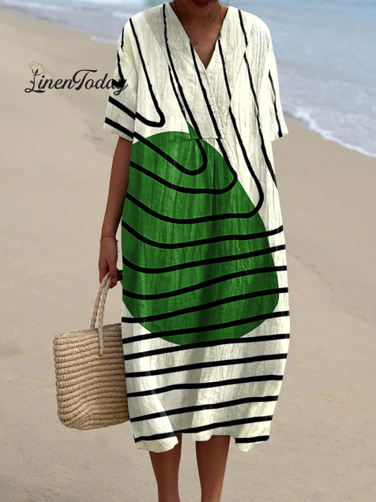 Women’s Retro Minimalist Abstract Art Print Flowy Dress Multicolor / S