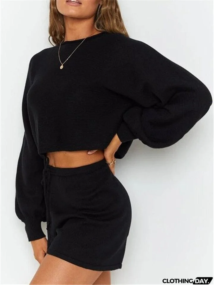 Women's Cozy Leisure Round Neck Two-Piece Set