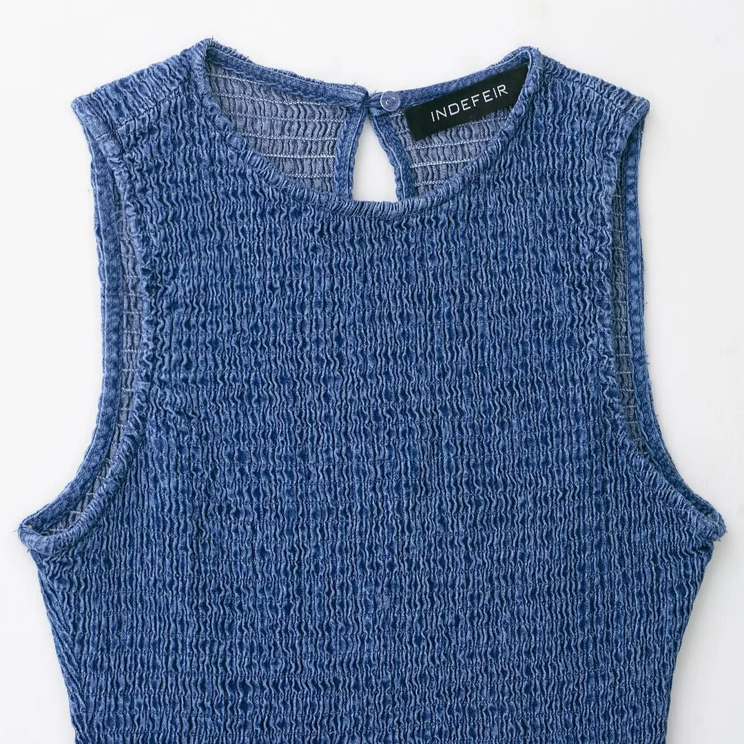 Nigikala Nigikala Women's Summer 2025 New Laminated Cowboy Bee Nest Short Dress 4365280