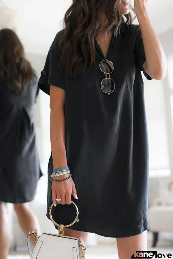 Short Sleeve Solid Color Mini Dress