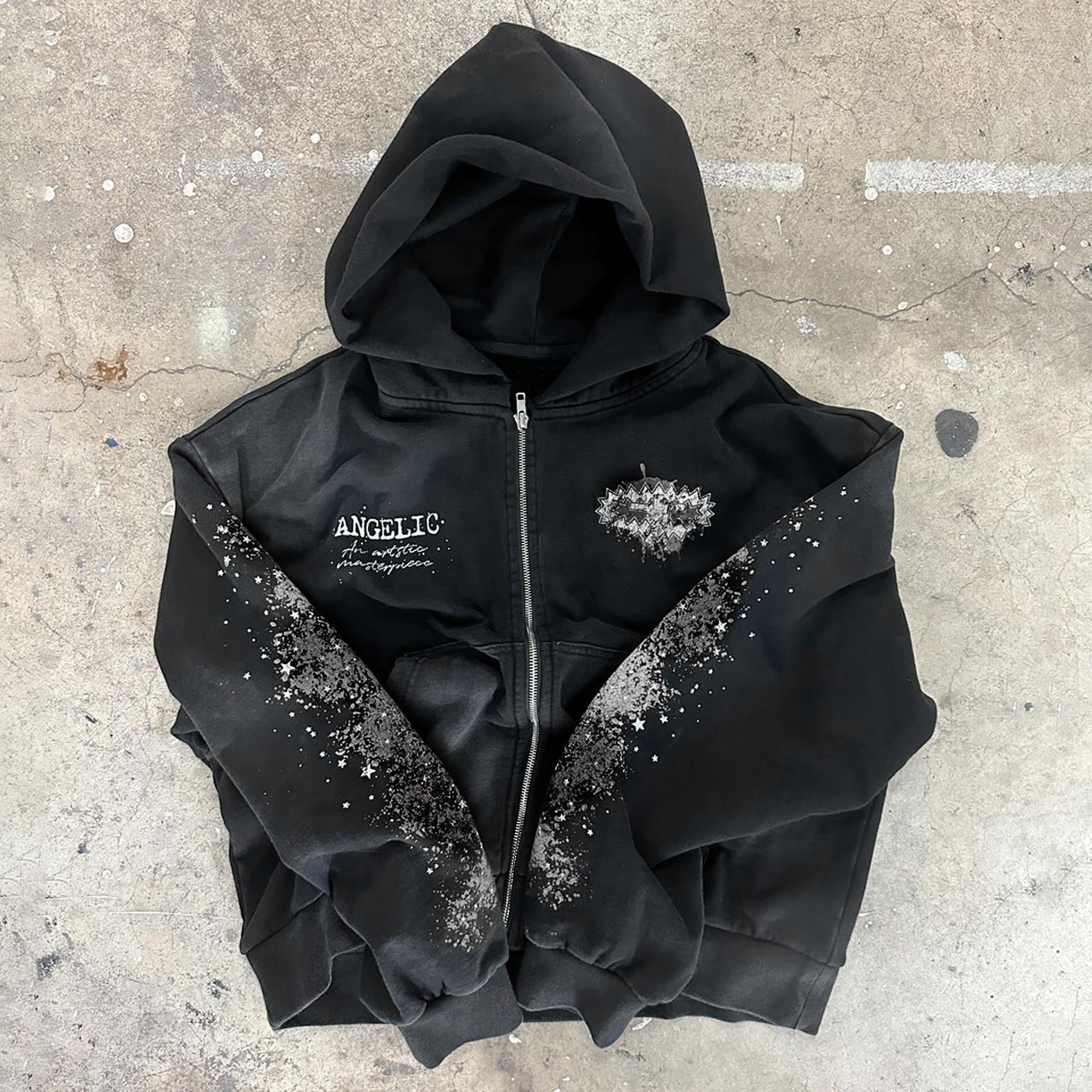 Ink-splashed Print Long Sleeve Zipper Hoodies