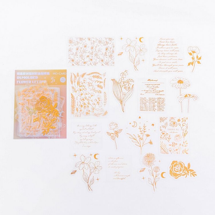 JOURNALSAY 45pcs PET Hot Stamping Gold Laser Stickers Pack