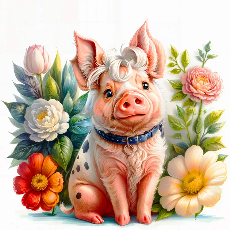 Flower Frame Spotted Pig 30*30CM(Canvas) Full Round Drill Diamond Painting gbfke