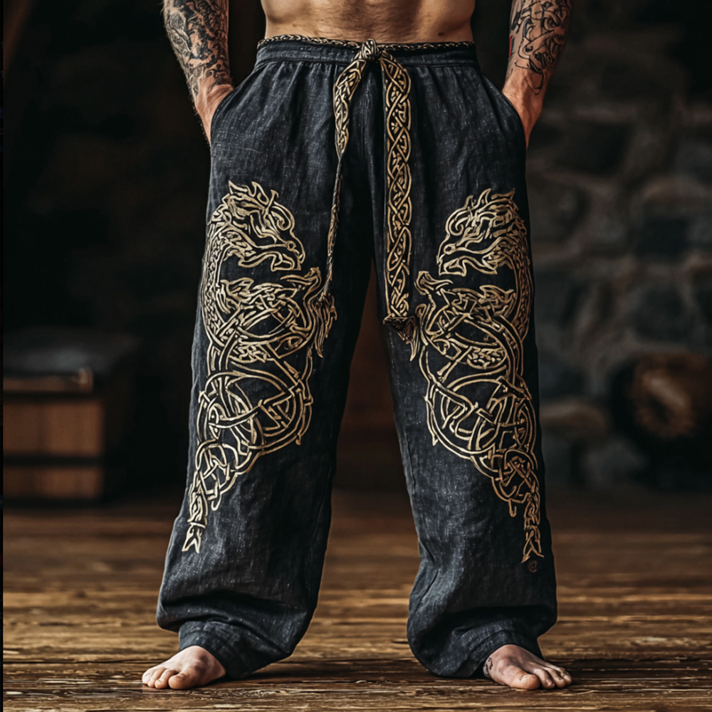 Men's Viking Dragon Mythology Totem Retro Casual Pants  artssus