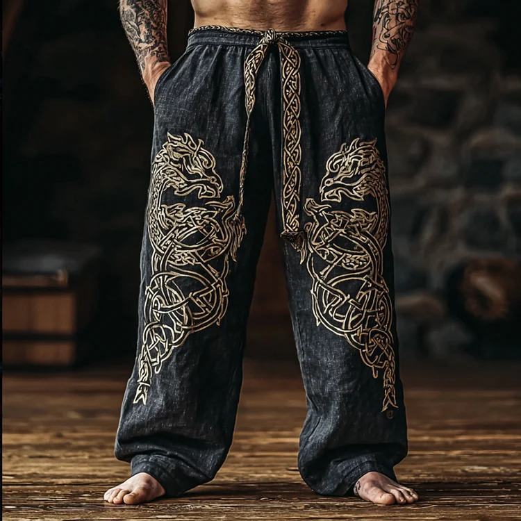 Men's Viking Dragon Mythology Totem Retro Casual Pants