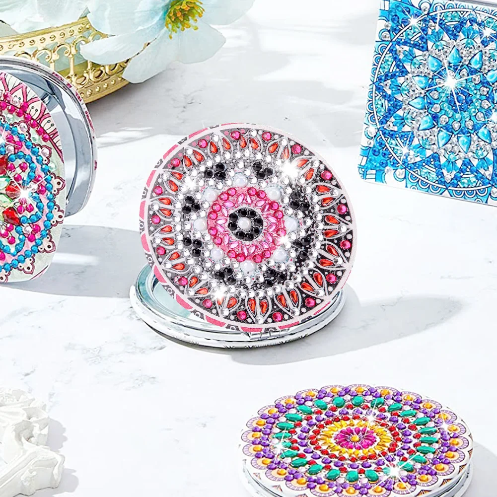 DIY Mandala Diamond Painting Makeup Compact Mirror Portable Folding Purse Mirror