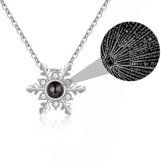 Buzzdaisy 100 Languages I Love You Xmas Snowflake Pendant Necklace