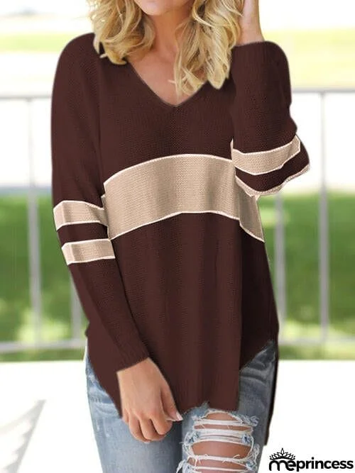 Striped V-Neck Long Sleeve Sweater