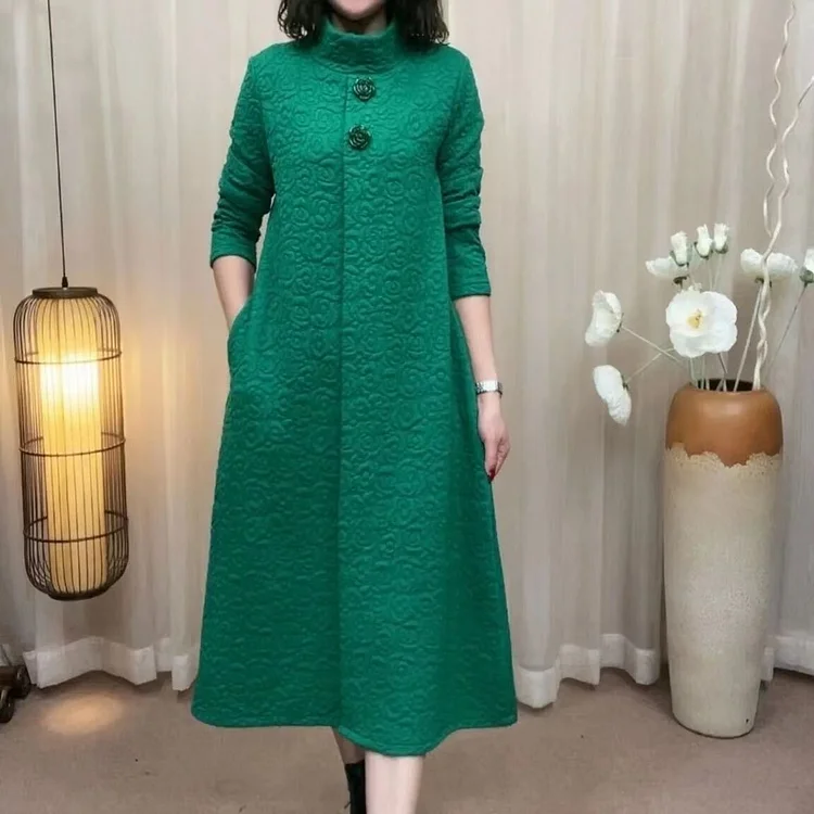 Thickened rose stand collar dress
