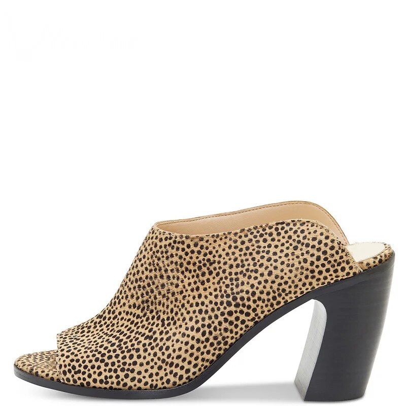 TAAFO Leopard Pumps High Chunky Heels Women Slippers Peep Toe Slip In Ladies Casual Shoes