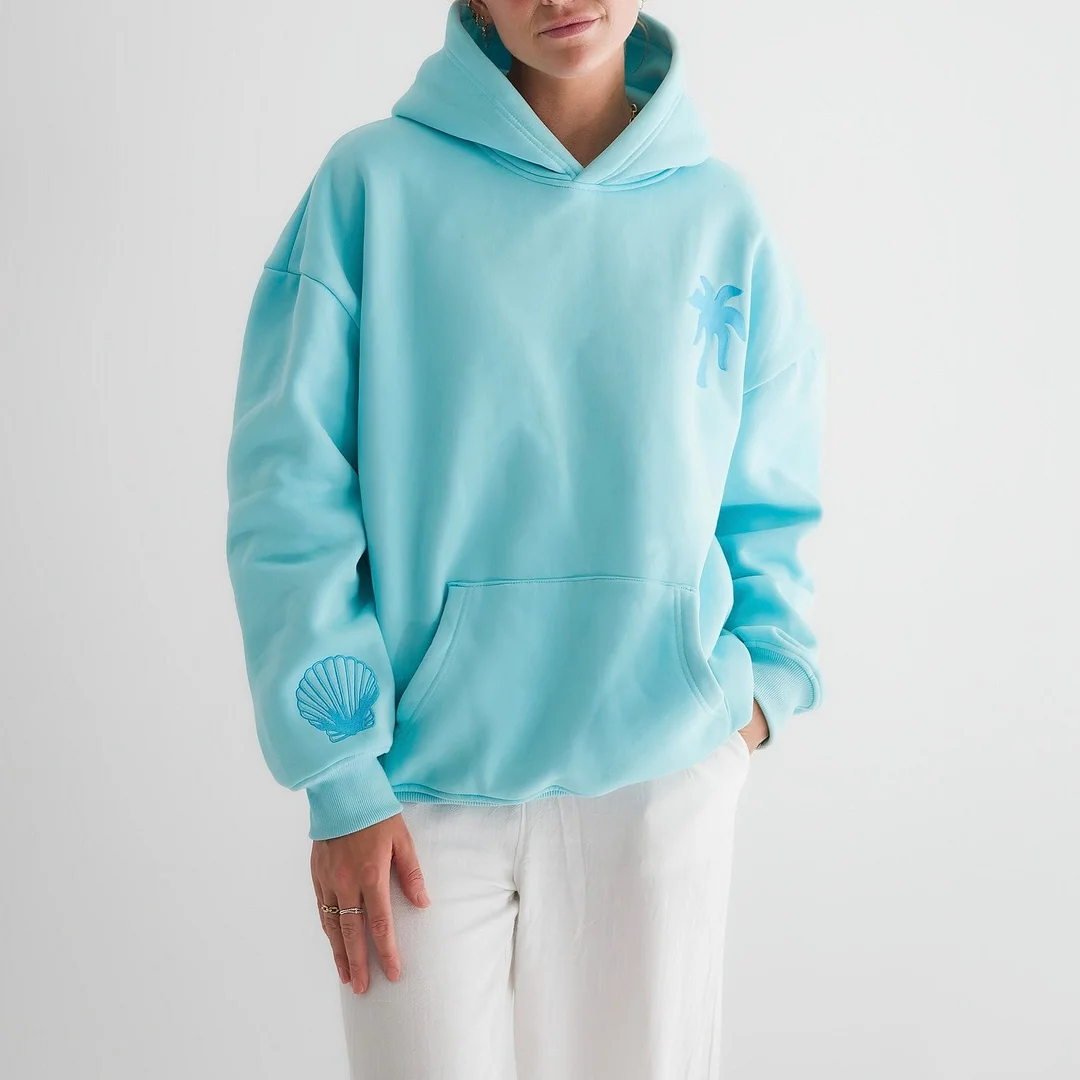 Women's Drop Sleeve Threaded Print Hoodie