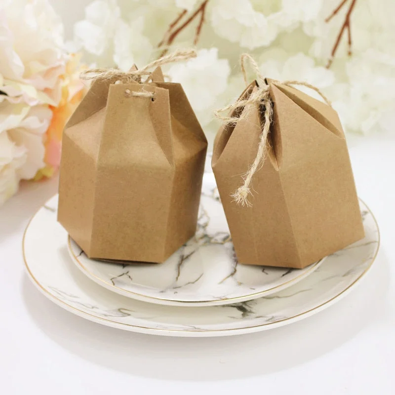 10pcs Thank You Kraft Paper Candy Gift Boxes Brown Packaging Box Bags For Wedding Birthday Party Baby Shower Decoration Favors