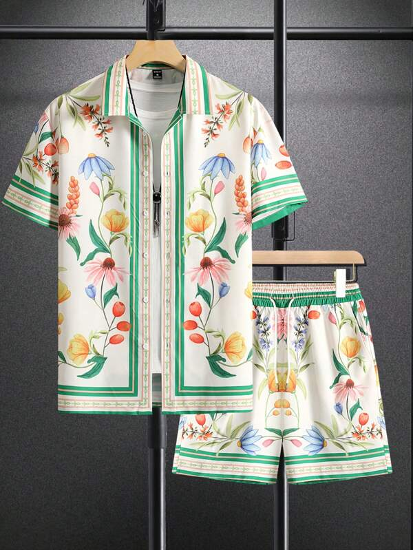 Men Random Baroque Print Shirt & Shorts