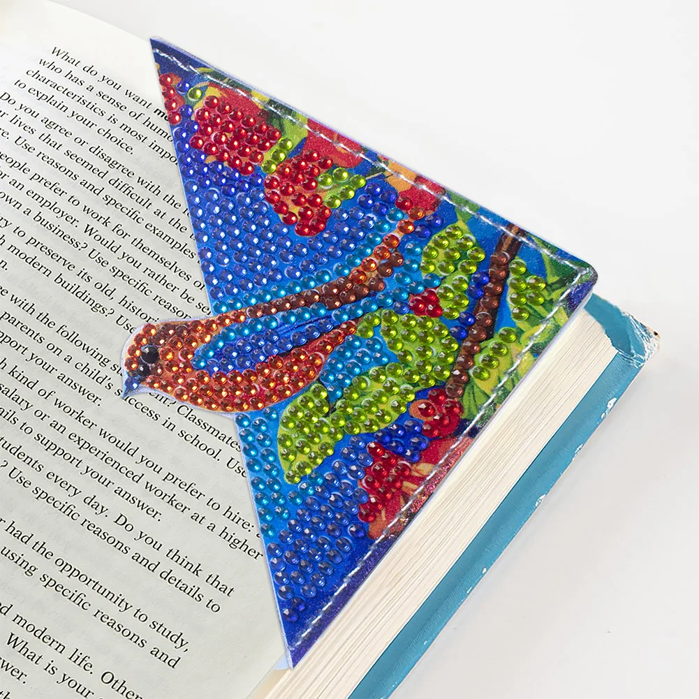 4pcs DIY Bird Diamond Art Bookmarks Art Craft 5D Leather Triangle Page Book Marks