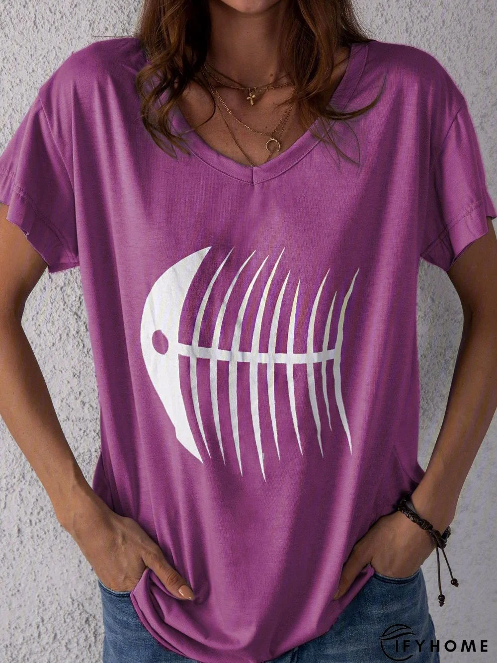 Round Neck Casual Cotton-Blend T-shirt | IFYHOME