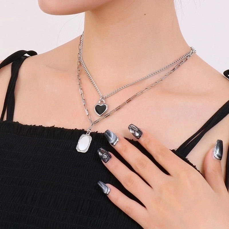 Sweet Heart Shape Stainless Steel 18K Gold Plated Patchwork Layered Necklaces