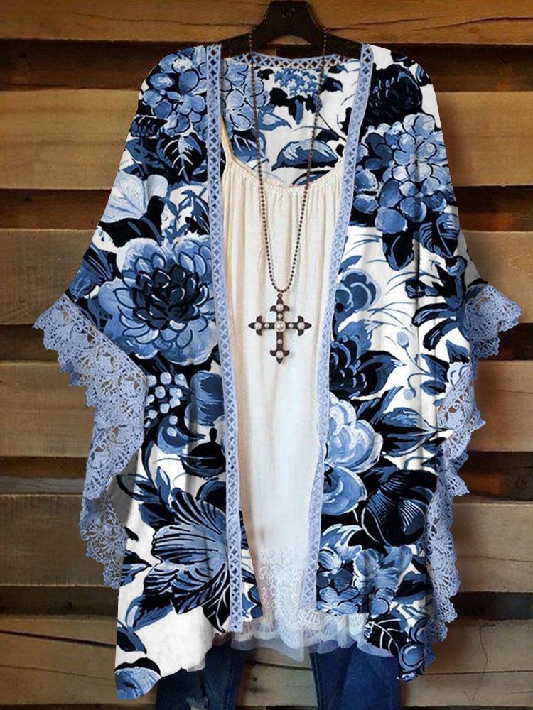 Oversized Casual Printed Kimono P178353803