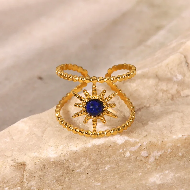 Sunflower Double Row Eight Pointed Star Gem Ring