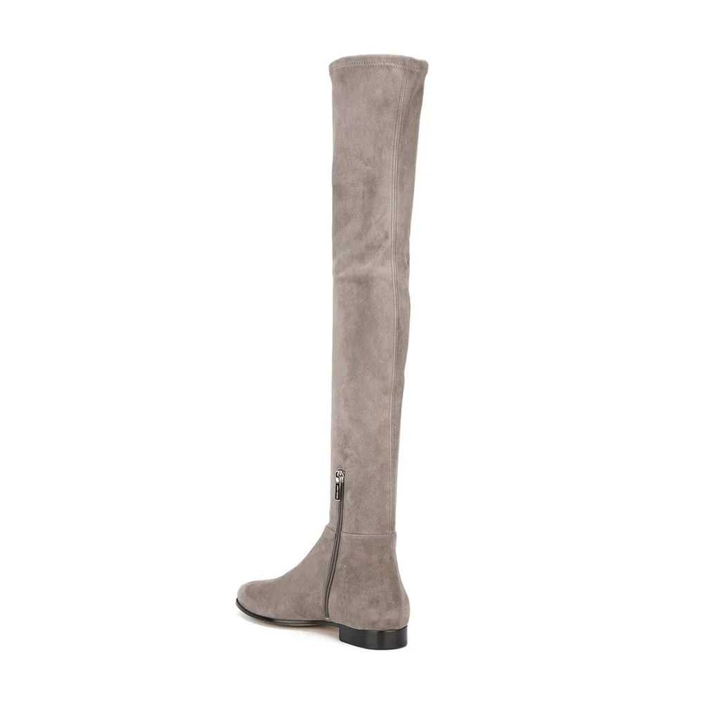 Taupe Vegan Suede Chunky Heel Zipper Over The Knee Boots for Women