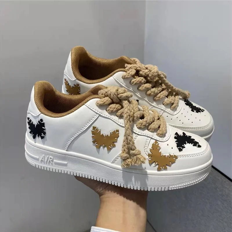 Yengm Butterfly Patchwork Zapatillas Mujer Casual 2022 Spring Solid White Sneakers Students Streetwear Vulcanized Shoes