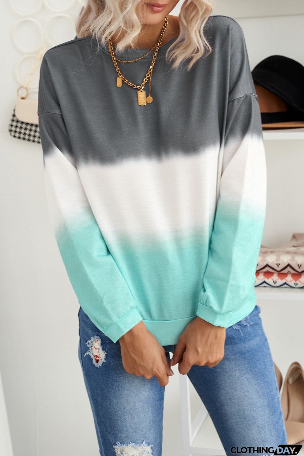Multicolour Color Block Tie Dye Pullover Sweatshirt