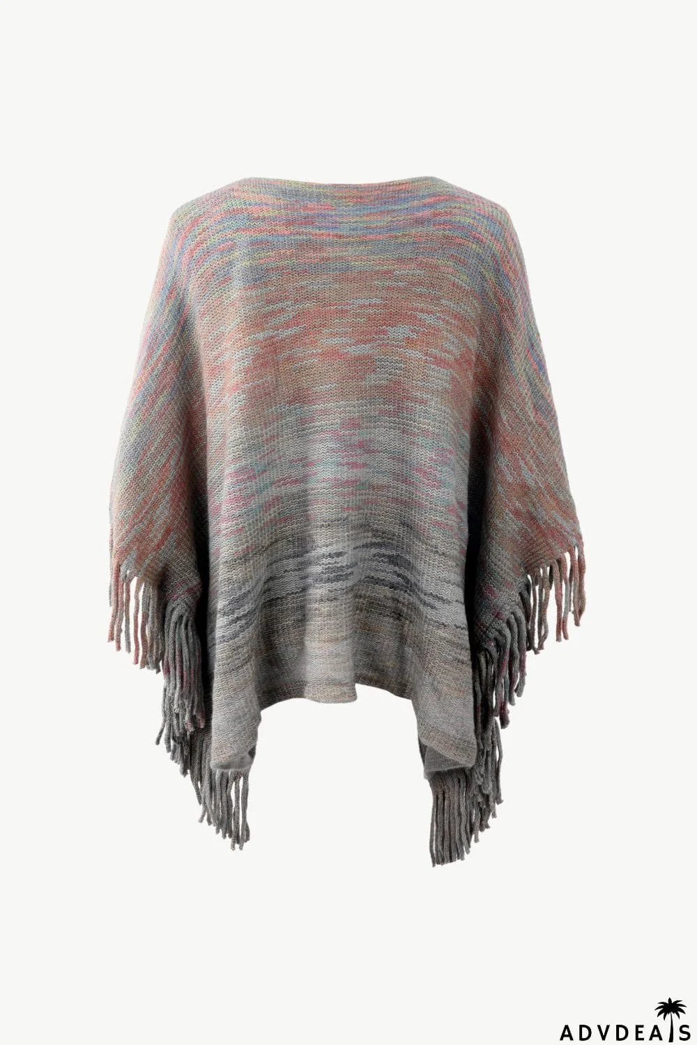 Round Neck Fringe Detail Poncho