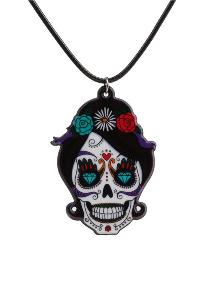 Day Of The Dead Sugar Skull Necklace wearshes