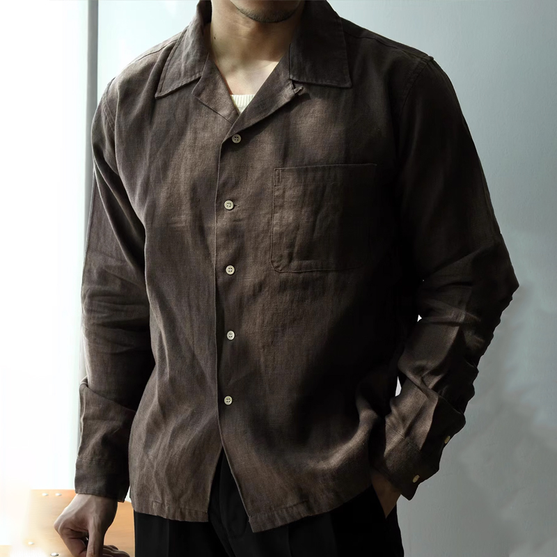 Vintage Casual Linen Cuban Collar Long Sleeve Shirt