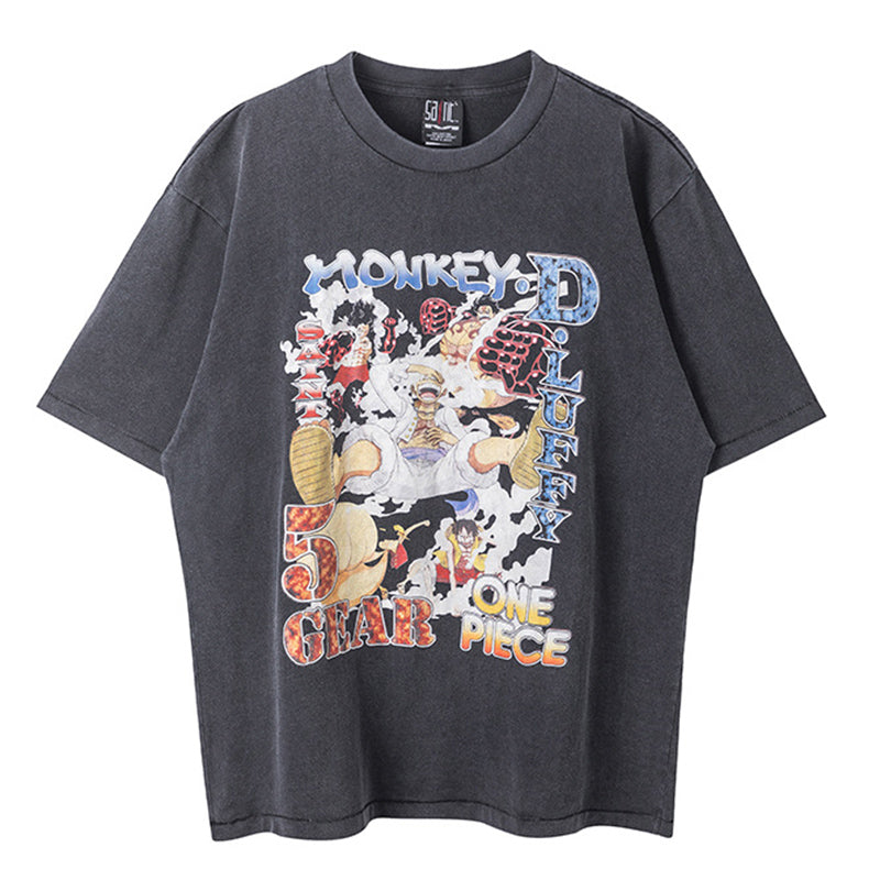 Saint  One Piece Luffy Vintage Finish Print T-Shirt