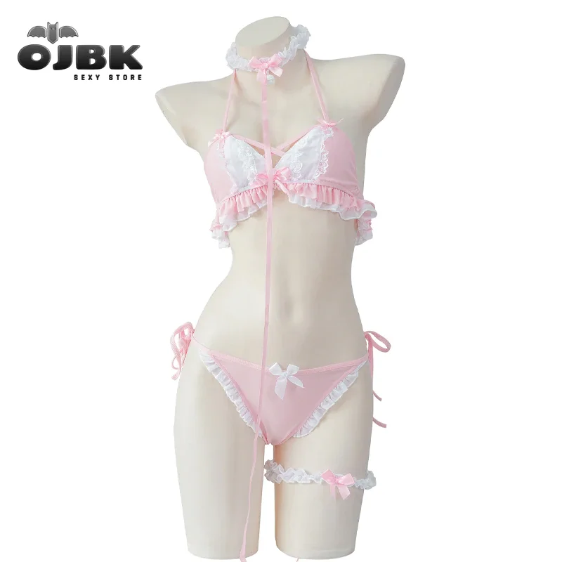 Billionm OJBK 3 Pcs Women Sexy Bikini Set Anime Costumes Cosplay Sweet Girl Hollow Out Bra And Panty Set Lingerie Beach Swimwear 2022 NEW