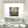 1PC-Diamonds Painting Stained Glass Lighthouse Wall Sticker Home Decor