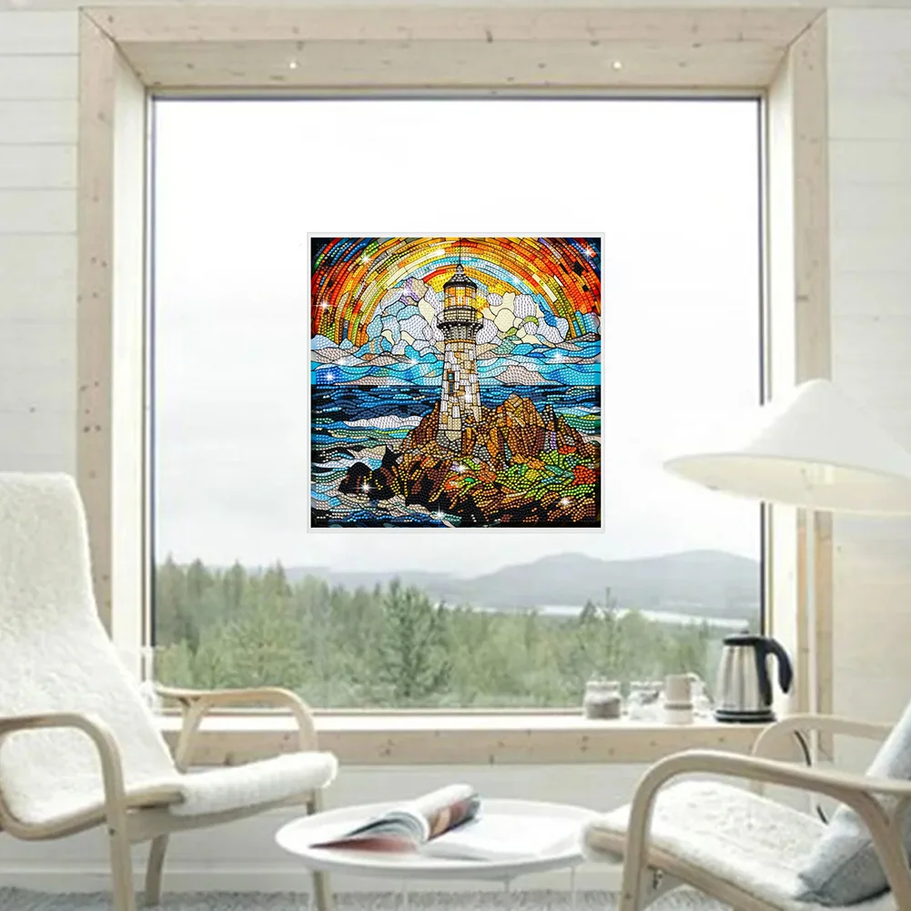 DIY Stained Glass Lighthouse Diamond Painting Sticker Creative Mosaic Sticker Craft