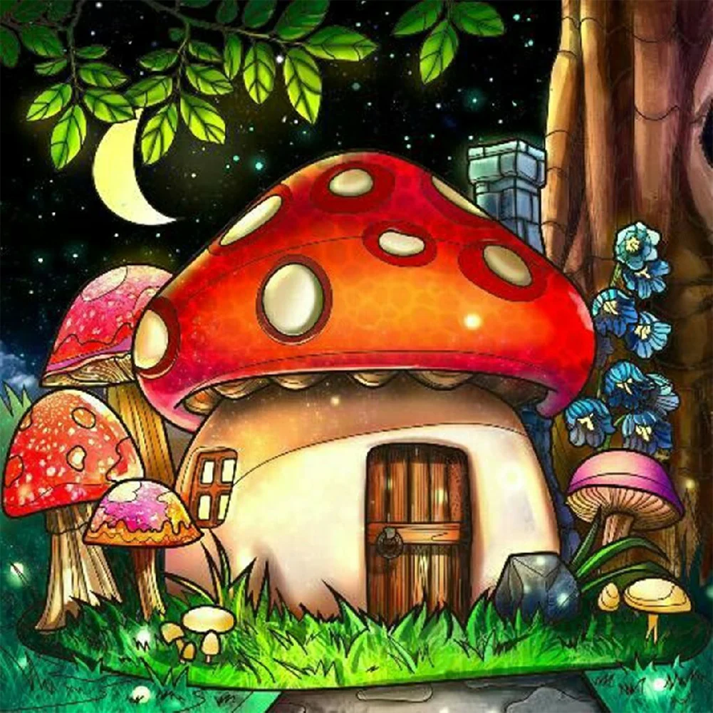 Cartoon Mushroom House - 5D Diamond Painting 