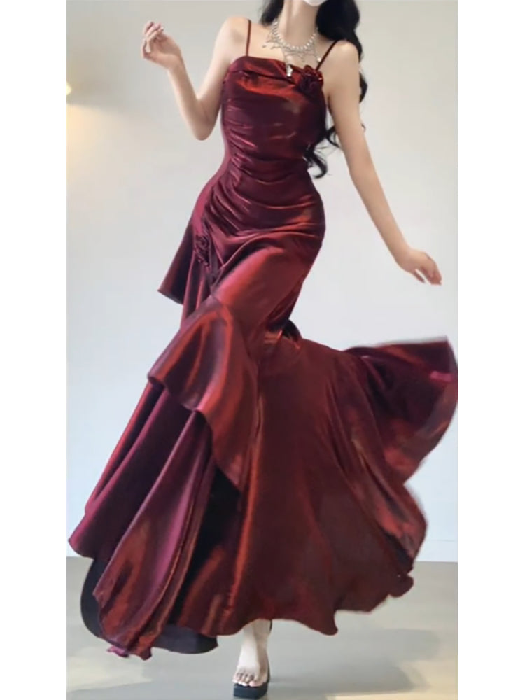 Aiertu Chic A line Spaghetti Straps Christmas Dress Burgundy Birthday Dresses Birthday Outfits HOT1128 Aiertu