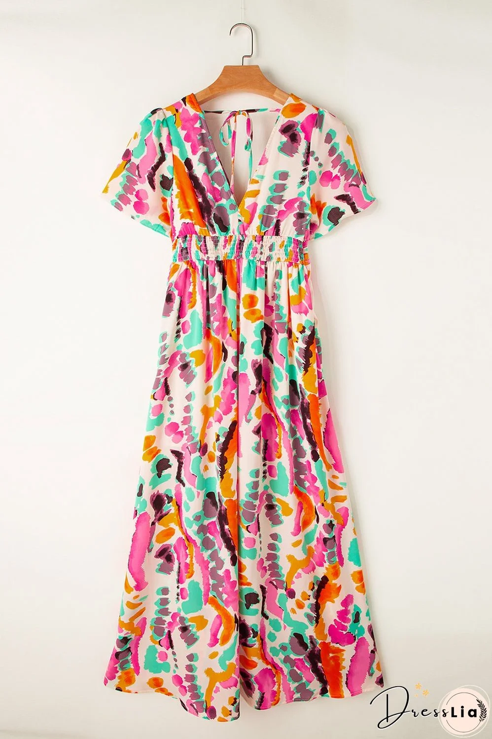 Boho Tie-dye V Neck Maxi Dress