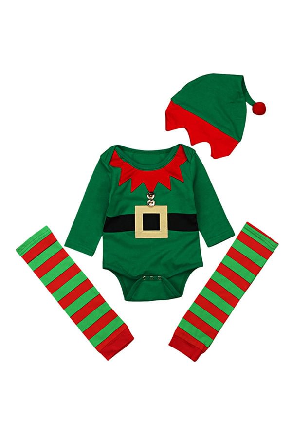 Baby Boys Long Sleeve Romper Stripe Leg Warmer Christmas Elf Costume-elleschic