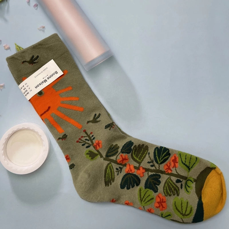 Women’s Minimalist Human Houndstooth Cotton Crew Socks A Pair