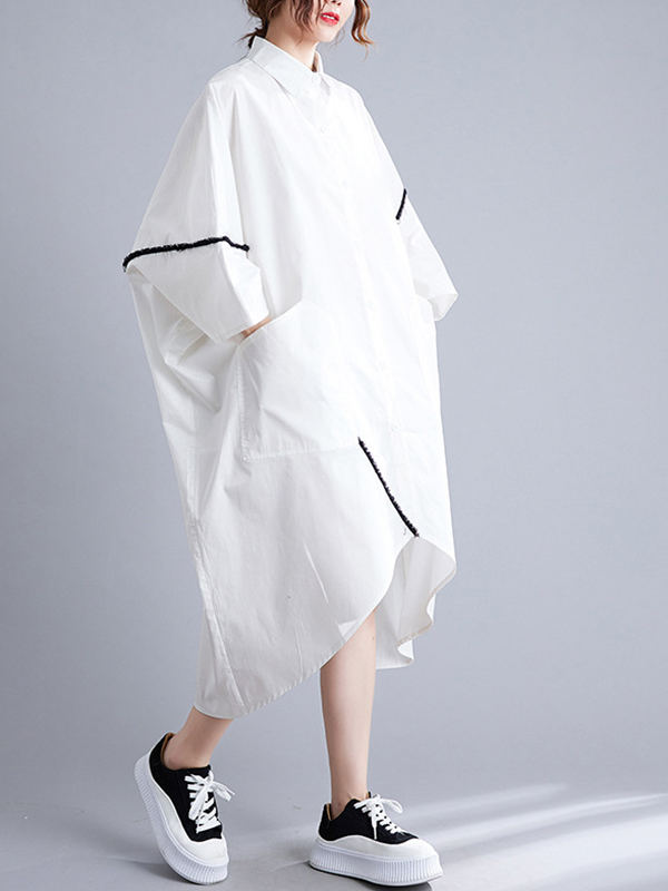 Loose Polo Neck Irregular Shirt Midi Dress