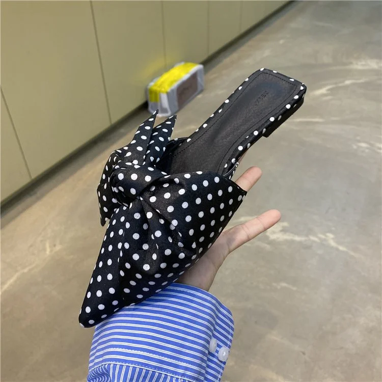 Wongn Wongn Half Drag Female Spring 2023 New Fashion Wave Dot Bow Tip Flat Sandals Women's Shoes