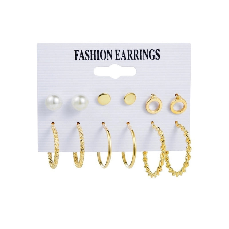 Hot Sale Retro Gold Geometric Ladies Earrings Set Fashion Pearl Earrings Earrings Diamond