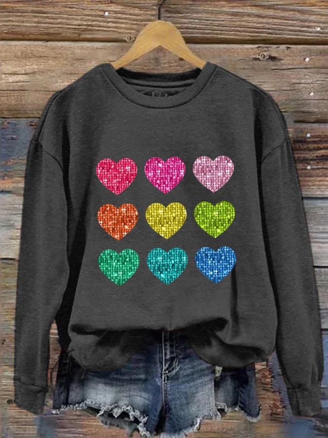 Women's Valentine's Day Colorful Heart Sweatshirt