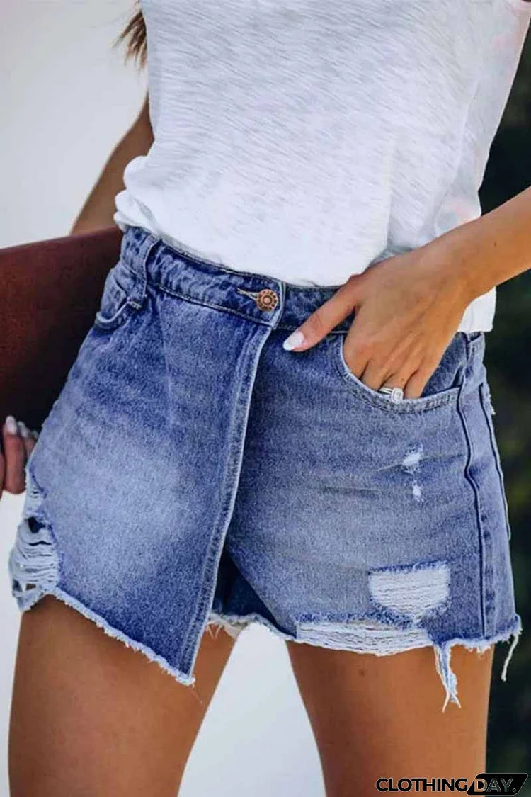 Ripped & Repaired Denim Skirt Shorts