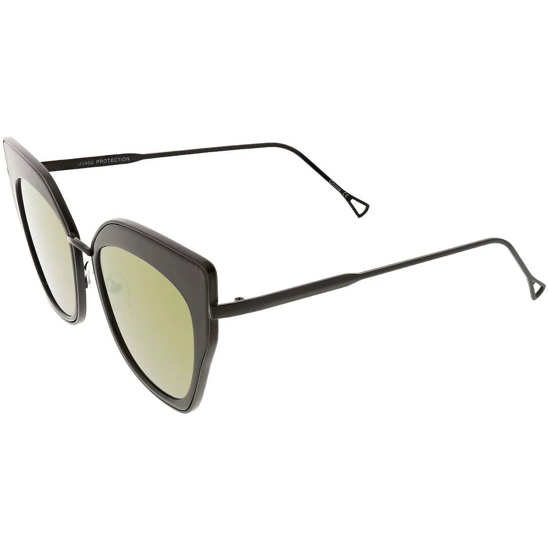 Oversize Pointed Cat Eye glasses Slim Metal Nose Bridge Square Colored Mirror Lens 58mm