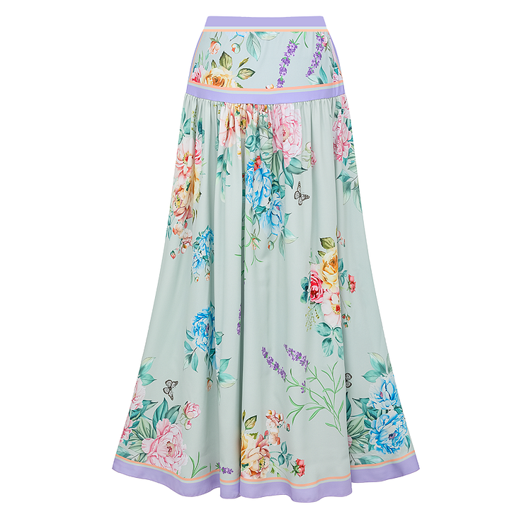 Peony Printed Bow Decoration One Piece Swimsuit and Skirt